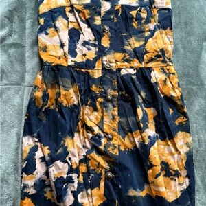 Apollo Navy and Yellow Tie-Dye Mini Dress with Adjustable Straps Women’s Size S